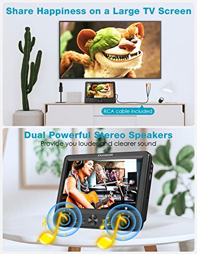 FANGOR 10.5'' Dual DVD Player for Car Portable Headrest Video Players with 2 Mounting Brackets, 5 Hours Rechargeable Battery, Last Memory, AV Out&in, Support USB/SD/Sync TV (1 Player + 1 Monitor)