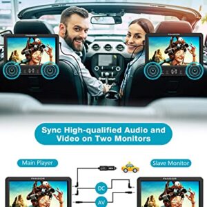 FANGOR 10.5'' Dual DVD Player for Car Portable Headrest Video Players with 2 Mounting Brackets, 5 Hours Rechargeable Battery, Last Memory, AV Out&in, Support USB/SD/Sync TV (1 Player + 1 Monitor)