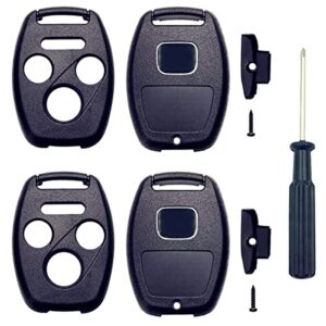 4 buttons replacement key fob shell case fit for honda accord civic cr-v pilot ridgeline car key fob cover housing with screwdriver (black+blcak)