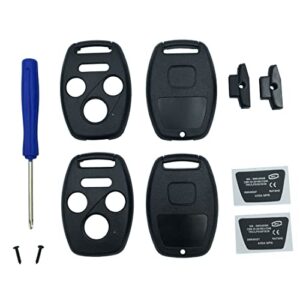 key fob shell case fit for 4 buttons honda accord civic ex pilot keyless entry remote car key housing replacement with free screwdriver (casing only without blade)(black pack 2)