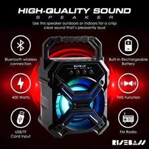 Portable Wireless Bluetooth Speaker for iPhone, Android, iPod and More - Rechargeable Bluetooth Speaker for Kids & Adults - Mini Speaker with Party Lights, for Hiking, Camping, Picnic and Boating