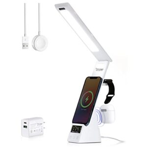 Fast Wireless Charge LED Table Lamp Cell Phone Induction 20W Charging Apple Products - Dock Station for iPhone, Apple Watch AirPods USB-C Desk & Bedside Organizer Station Light & Stand Clock Alarm