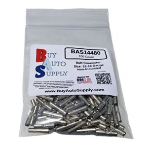 Buy Auto Supply # BAS14480 (100 Count) 22-18 Gauge Wire Seamed Butt Connector Non-Insulated Uninsulated Terminal USA Made