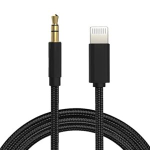 aux cord for iphone,[apple mfi certified] lightning to 3.5mm aux cable for car stereo, headphone, auxiliary cable compatible with iphone 14 13 12 11 xs xr x 8 7 6 nylon braid black 3.3ft