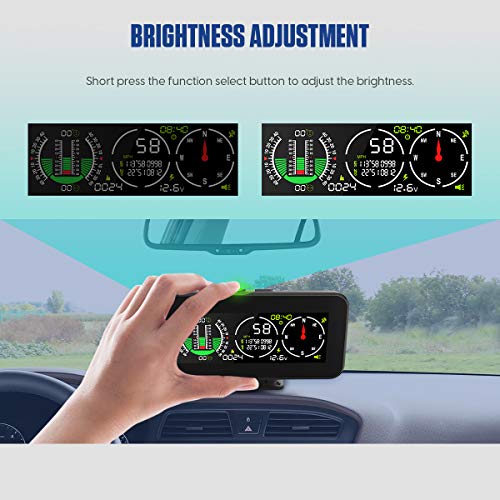 Car Inclinometer Level Tilt Meter, Digital HUD GPS Speed Slope Meter, Real-timie Speed, Vehicle tilt/Pitch Angle, Battery Voltage with HD LCD Display for 12V Off-Road Vehicle