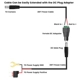 20FT DC Power Extension Cable for Vehicle Car Truck Bus Camper Backup Cameras Which are Too Far Away from Power Supply (6M)