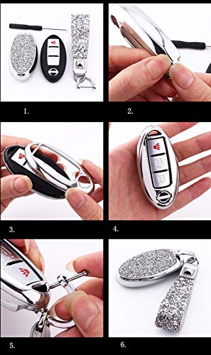 Royalfox(TM) 3 4 5 6 Buttons 3D Bling keyless Entry Remote Smart Key Fob case Cover for Nissan Murano Pathfinder Titan Maxima Sylphy Lannia Livina NV200 Tiida Teana Qashqai Sunny (Silver)