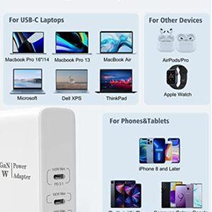 Dericam iPhone Charger USB C, 140W GaN Charger PD 3.1 Fast Charging, 3-Port Wall Charger Block for MacBook Pro/Air,iPad,IPhone14/13/12/11/X,Galaxy S22/S21,Dell XPS, ThinkPad,Pixelbook and More-White