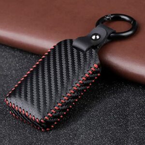 flyfox 2/3/4 buttons leather carbon fiber smart side buttons remote Key Fob case Cover For 2019-2021 Mazda 3, Mazda 3 Hatchback, Mazda CX4 CX5 CX8 CX9 CX-30, Mazda 6 WAZSKE11D01 (leather-carbon fiber)