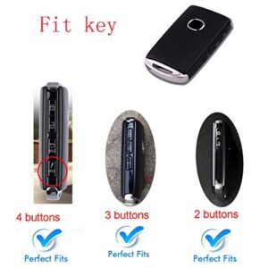 flyfox 2/3/4 buttons leather carbon fiber smart side buttons remote Key Fob case Cover For 2019-2021 Mazda 3, Mazda 3 Hatchback, Mazda CX4 CX5 CX8 CX9 CX-30, Mazda 6 WAZSKE11D01 (leather-carbon fiber)