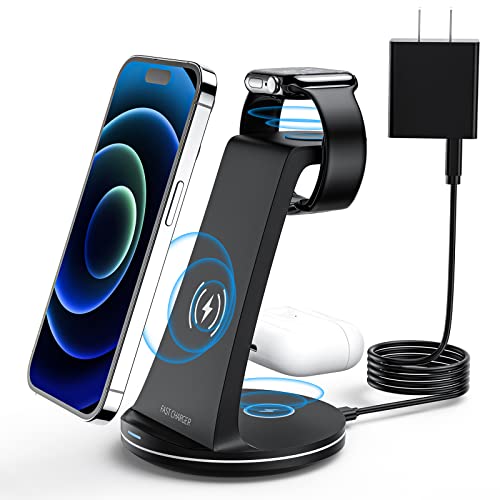 FEANS Wireless Charger 3 in 1 Fast Charging Station Wireless Charger Stand for iPhone 14/13/12/11/Pro/Max/XS/XR/8/Plus/SE, Samsung, for Apple Watch 8/7/6/5/4/3/2/1/SE, for AirPods 3/2/Pro with Adapter