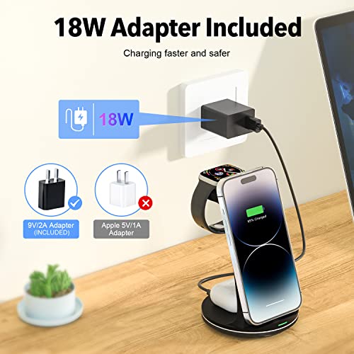 FEANS Wireless Charger 3 in 1 Fast Charging Station Wireless Charger Stand for iPhone 14/13/12/11/Pro/Max/XS/XR/8/Plus/SE, Samsung, for Apple Watch 8/7/6/5/4/3/2/1/SE, for AirPods 3/2/Pro with Adapter