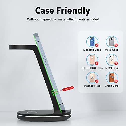 FEANS Wireless Charger 3 in 1 Fast Charging Station Wireless Charger Stand for iPhone 14/13/12/11/Pro/Max/XS/XR/8/Plus/SE, Samsung, for Apple Watch 8/7/6/5/4/3/2/1/SE, for AirPods 3/2/Pro with Adapter