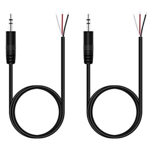 fancasee (2 pack 3 ft) replacement 3.5mm 1/8″ male plug to bare wire open end pigtail trs stereo 3.5mm jack connector adapter audio cable for headphone headset earphone cable repair