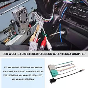 RED WOLF Radio Wiring Harness w/Antenna Adapter Compatible with Volvo S40 S60 S80 V70 v40 XC70 1998-2006 Stereo Wire Harness Connector Adaptor No Premium Factory Amp