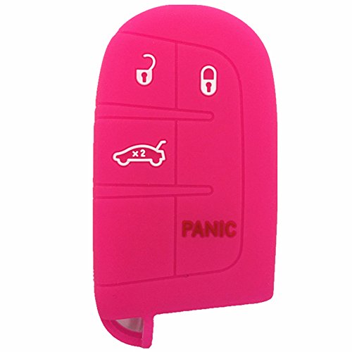 Ezzy Auto Hot Pink 4 Buttons Silicone Key Fob Case Cover Key Cover Key Jacket Skin Protector fit for Dodge Challenger