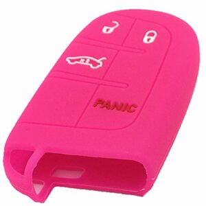 Ezzy Auto Hot Pink 4 Buttons Silicone Key Fob Case Cover Key Cover Key Jacket Skin Protector fit for Dodge Challenger