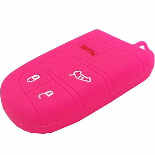 Ezzy Auto Hot Pink 4 Buttons Silicone Key Fob Case Cover Key Cover Key Jacket Skin Protector fit for Dodge Challenger