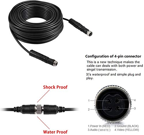 Backup Camera Cable 4PIN Video Power Aviation Extension Wire for Vehicle Car Camper Bus Van Truck Motorhome Trailer RV Reverse Rearview Monitor CCTV System Waterproof Shock Proof 65.7ft(20m)