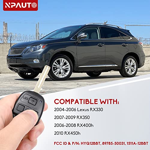 NPAUTO Key Fob Replacement for Lexus RX330 2004 2005 2006 | RX350 2007-2009 | RX400h 2006-2008 | 2010 RX450h - Keyless Entry Remote Control Uncut Car Ignition Blade Key Fobs (HYQ12BBT, Pack of 2)