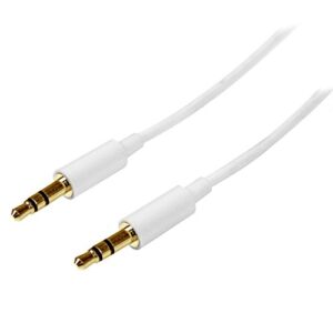 startech.com 1m white slim 3.5mm stereo audio cable – 3.5mm audio aux stereo – male to male headphone cable – 2x 3.5mm mini jack (m) white (mu1mmmswh)