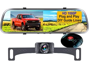 amtifo backup camera hd 1080p 4.3 inch monitor license plate rear view mirror cam system for car truck minivan suv easy installation waterproof clear night vision diy guide lines a1