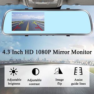 AMTIFO Backup Camera HD 1080P 4.3 Inch Monitor License Plate Rear View Mirror Cam System for Car Truck Minivan SUV Easy Installation Waterproof Clear Night Vision DIY Guide Lines A1