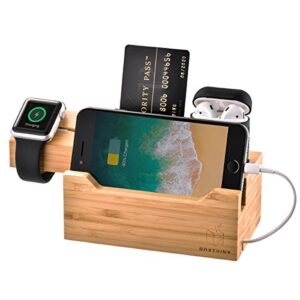 zeroelec charging dock air pods apple watch charger stand bamboo wood charging station desk organization compatible with airpods/apple watch 3/2/1/iphone