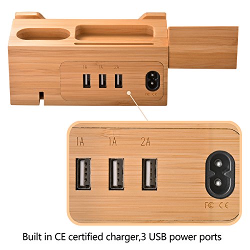 ZeroElec Charging Dock Air Pods Apple Watch Charger Stand Bamboo Wood Charging Station Desk Organization Compatible with AirPods/Apple Watch 3/2/1/iPhone