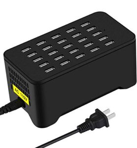 25 ports usb charger, 125w 25a desktop usb charging station with ismart multiple port, compatible iphone xs max xr x 8 7 plus, ipad pro air mini, galaxy s9 s8 s7 edge, tablet and more (black)