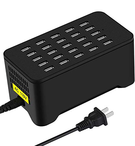 25 Ports USB Charger, 125W 25A Desktop USB Charging Station with iSmart Multiple Port, Compatible iPhone Xs Max XR X 8 7 Plus, iPad Pro Air Mini, Galaxy S9 S8 S7 Edge, Tablet and More (Black)