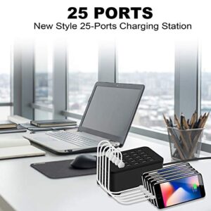 25 Ports USB Charger, 125W 25A Desktop USB Charging Station with iSmart Multiple Port, Compatible iPhone Xs Max XR X 8 7 Plus, iPad Pro Air Mini, Galaxy S9 S8 S7 Edge, Tablet and More (Black)