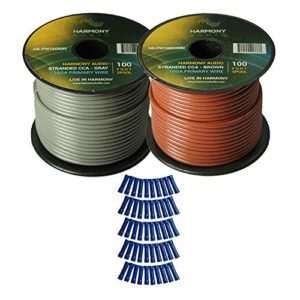 harmony audio primary single conductor 16 gauge power or ground wire – 2 rolls – 200 feet – gray & brown for car audio/trailer/model train/remote