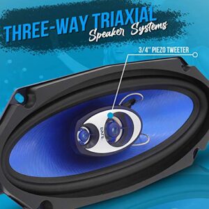 Pyle 3-Way Universal Car Stereo Speakers - 300W 4" x 10" Triaxial Loud Pro Audio Car Speaker Universal OEM Quick Replacement Component Speaker Vehicle Door/Side Panel Mount Compatible PL410BL (Pair)