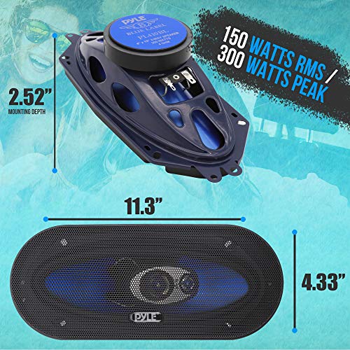 Pyle 3-Way Universal Car Stereo Speakers - 300W 4" x 10" Triaxial Loud Pro Audio Car Speaker Universal OEM Quick Replacement Component Speaker Vehicle Door/Side Panel Mount Compatible PL410BL (Pair)