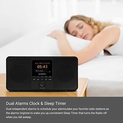 LEMEGA IR4S Stereo WiFi Internet Radio,FM Digital Radio, Spotify Connect, Bluetooth Speaker, Dual Alarms Clock, 40 Presets, Headphone-Output, Batteries or Mains Powered – Black Finish