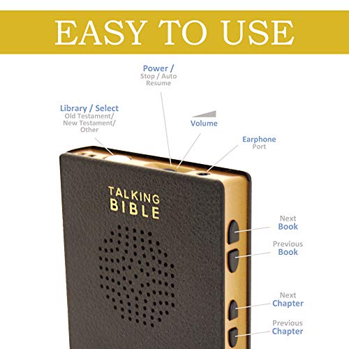 Talking Bible - Electronic Holy Bible Audio Player in English for Seniors, Kids and The Blind, Solar Powered, ESV (English Standard Version), Black