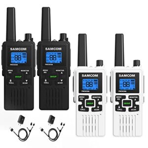 4 long range walkie talkies rechargeable for adults – noaa 2 way radios walkie talkies- frs two way radios with earpiece group call flashlight vox scan noaa weather alert and usb charger battery