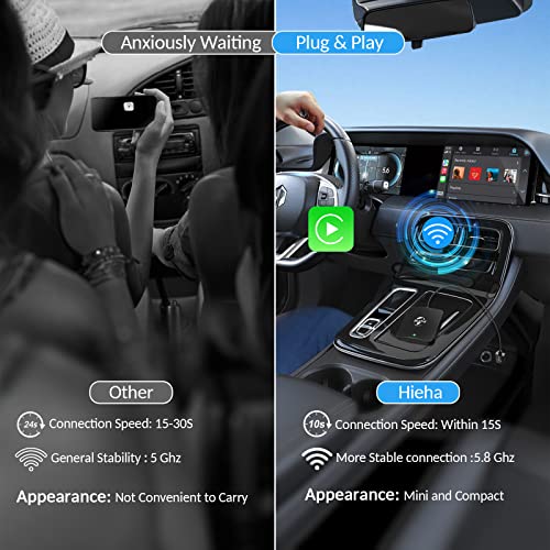 2023 Upgraded Hieha Wireless CarPlay Adapter, Plug & Play Dongle for iPhone with 5.8GHz WiFi, Easy Installation and Online Updates, Compatible with OEM Wired CarPlay Car Models Year 2016 and After