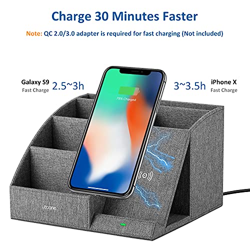 Lecone 10W Fast Wireless Charger with Desk Organizer Qi Certified Fabric Induction Charger Stand Pen Pencil Holder Compatible iPhone SE 2020/11/Xs MAX/XR/XS/X/8/8, Samsung S20/S10/S9/S8/Note 10