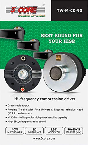 5 CORE 400 Watts Compression Driver - Screw-on Horn Speaker 40W RMS - 1.34" Voice Coil with Titanium Diaphragm - Bolt on Throat Style Tweeter with Super Strong Ferrite Magnet - 8 ohms Impedance CD90