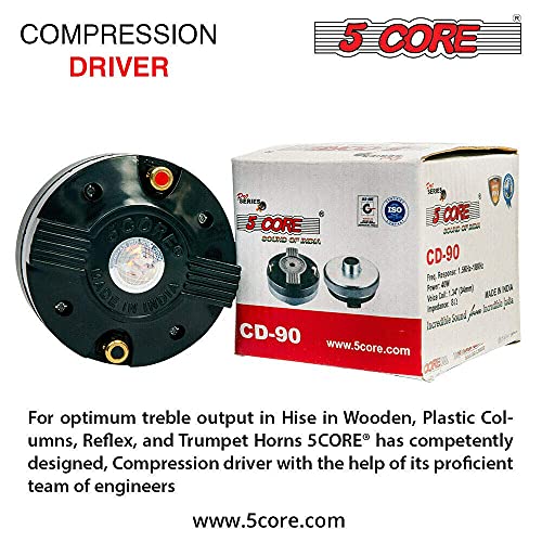 5 CORE 400 Watts Compression Driver - Screw-on Horn Speaker 40W RMS - 1.34" Voice Coil with Titanium Diaphragm - Bolt on Throat Style Tweeter with Super Strong Ferrite Magnet - 8 ohms Impedance CD90