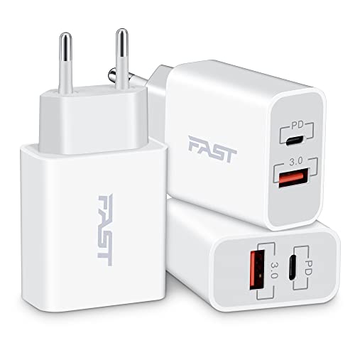 [3 Pack] European Travel Plug Adapter, JUNVANG International Power Adaptor with 20W Dual Port PD&QC 3.0 USB C Fast Charger Block for US to Most of Europe EU Germany France Italy Spain Iceland, Greece