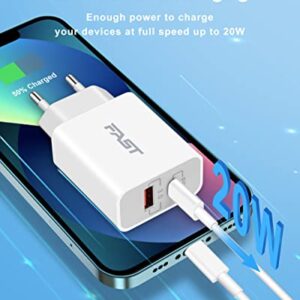 [3 Pack] European Travel Plug Adapter, JUNVANG International Power Adaptor with 20W Dual Port PD&QC 3.0 USB C Fast Charger Block for US to Most of Europe EU Germany France Italy Spain Iceland, Greece