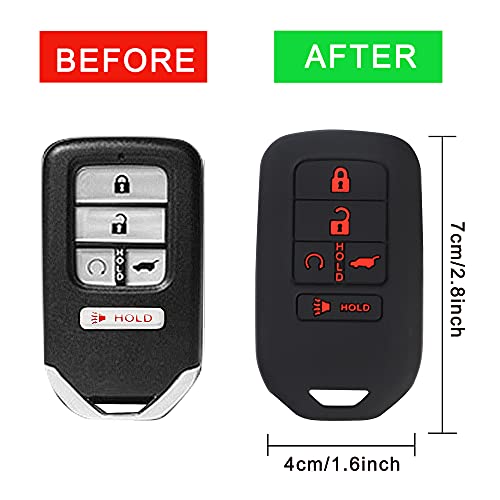 TOMALL 2Pcs Silicone Key Fob Cover for Honda Civic Accord Pilot CR-V Passport Insight EX EX-L Touring 2015-2021 5 Buttons Smart Key Protection Case Keyless Jacket Car Accessory(Black)