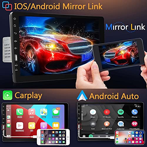 Single Din Car Stereo Apple Carplay Android Auto, Rimoody 1 Din 9 Inch Touchscreen Car Radio with Bluetooth FM AM Radio iOS/Android Mirror Link TF/USB/AUX Input Car Multimedia Player + Backup Camera