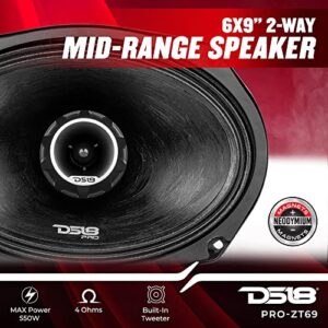 DS18 PRO-ZT69 6x9-Inch 2 Way Pro Audio Midrange Speakers with Built-in Bullet Tweeter 4-Ohms 550W Max 275W RMS Water Resistant - Red Metal Mesh Grill Included (1speaker)