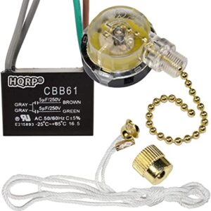 HQRP Kit Ceiling Fan Capacitor CBB61 5uf+5uf 4-Wire UL-Listed and 3-Speed Fan Switch