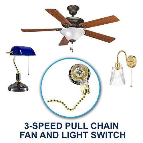 HQRP Kit Ceiling Fan Capacitor CBB61 5uf+5uf 4-Wire UL-Listed and 3-Speed Fan Switch