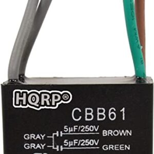 HQRP Kit Ceiling Fan Capacitor CBB61 5uf+5uf 4-Wire UL-Listed and 3-Speed Fan Switch